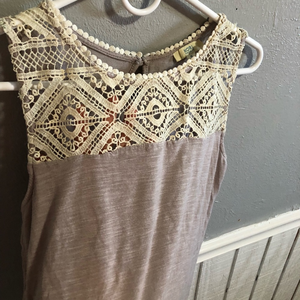 Soft brown and crochet top